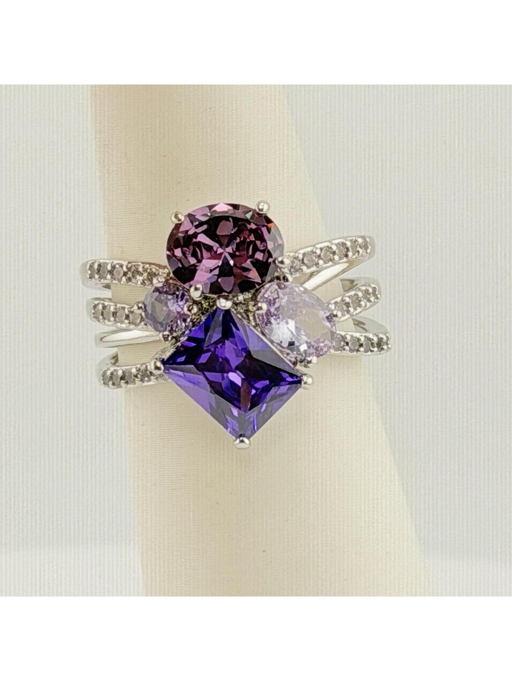 Bomb Party Ring Sz 10 "Love You, Mean It" Gradient of Amethyst Rhodium RG13720